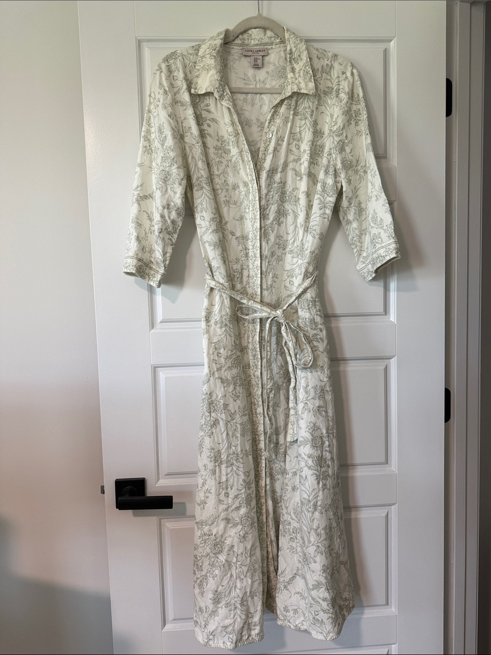 Laura Ashley Cream Dress with Sage Botanical Print